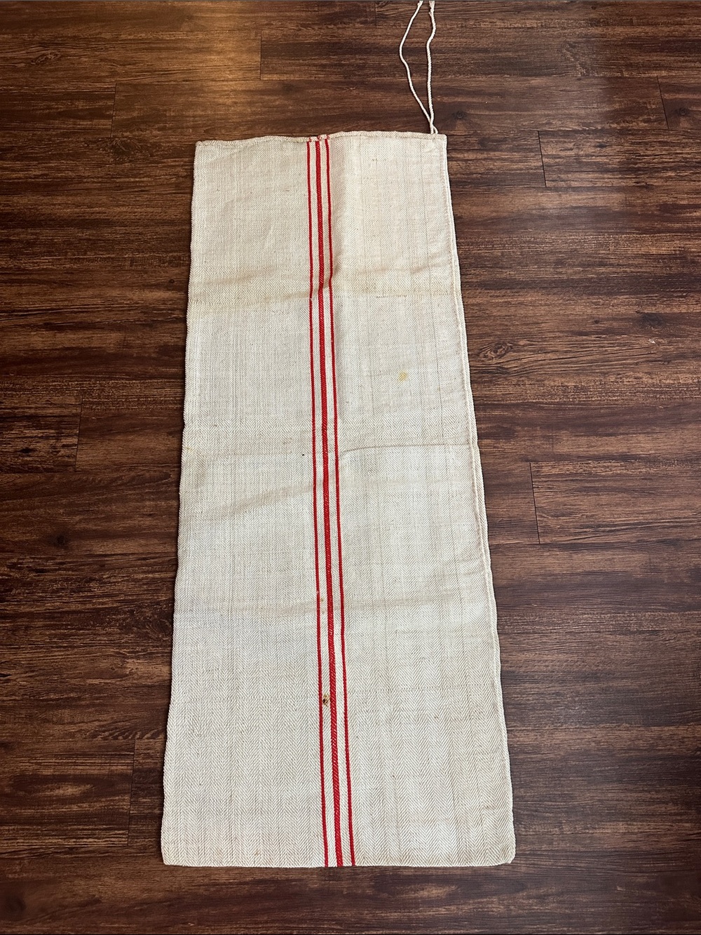 Antique French European Grain Sack Linen Hemp Fabric Red Stripe - Picture 3 of 7